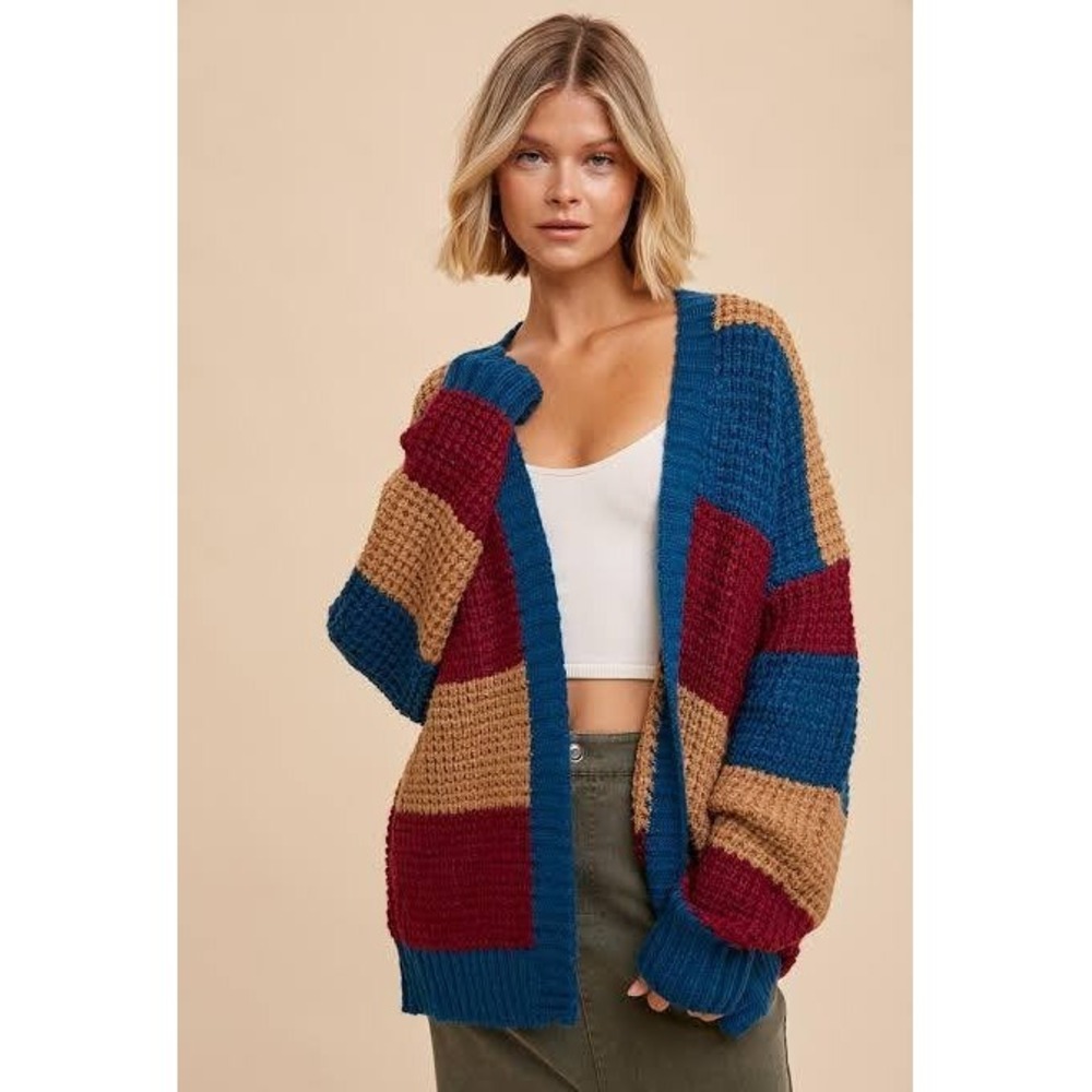 Baltic Born‎ Jonah Chunky Knit Cardigan Womens S/M NWT Striped Waffle Sweater